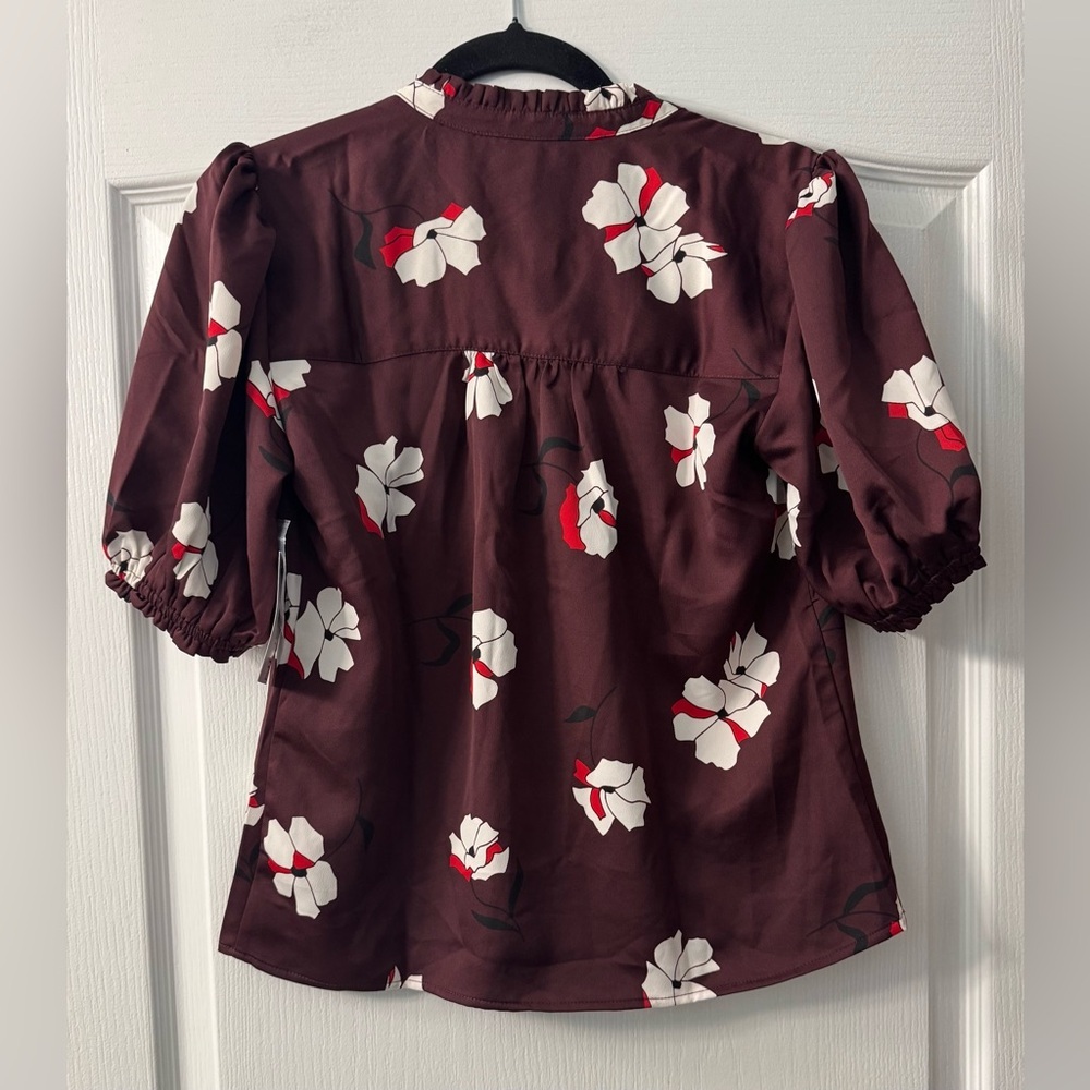 Women's Nine West Adaptive Ruffle Shirt in Plum Kiki Floral - Picture 6 of 11
